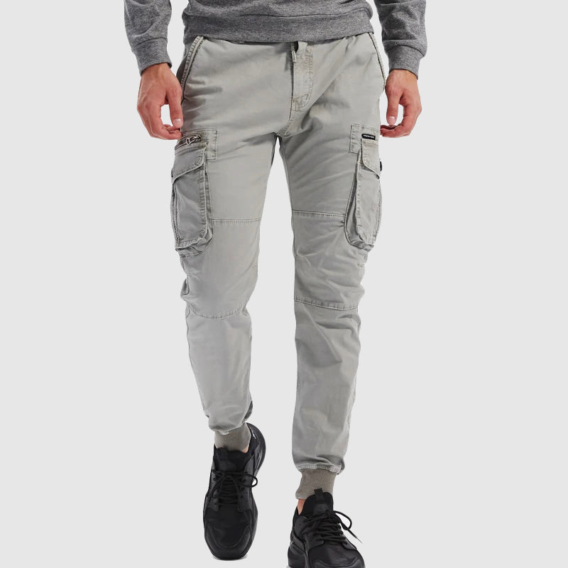 Khaki Cargo Jogger Trousers for Men with Elastic Waist and Side Pockets