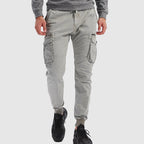 Khaki Cargo Jogger Trousers for Men with Elastic Waist and Side Pockets