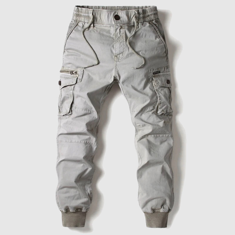 Khaki Cargo Jogger Trousers for Men with Elastic Waist and Side Pockets