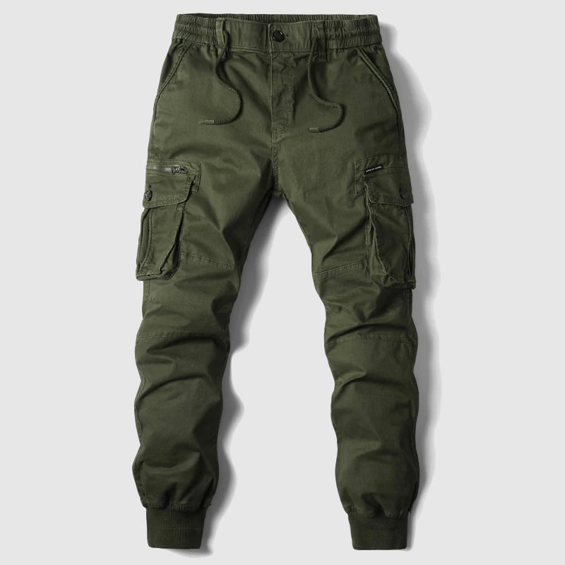 Khaki Cargo Jogger Trousers for Men with Elastic Waist and Side Pockets