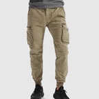 Khaki Cargo Jogger Trousers for Men with Elastic Waist and Side Pockets