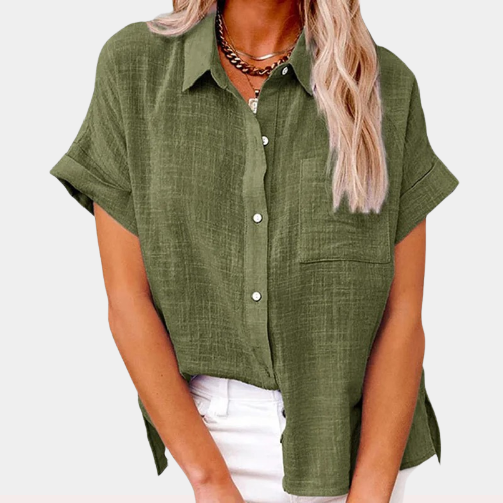 Women Blouse | Short Sleeve with Button Front and Collar