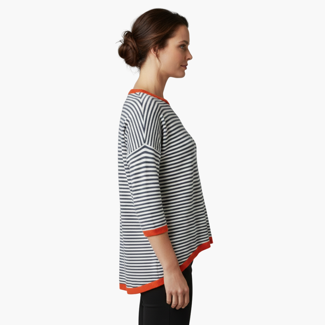 Women Tops | Long Sleeve Striped Top with Contrast Trim