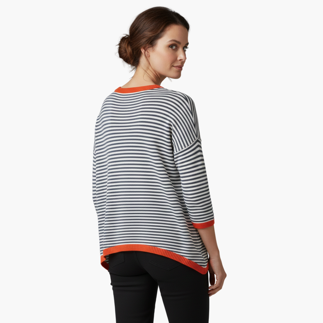 Women Tops | Long Sleeve Striped Top with Contrast Trim