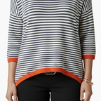 Women Tops | Long Sleeve Striped Top with Contrast Trim