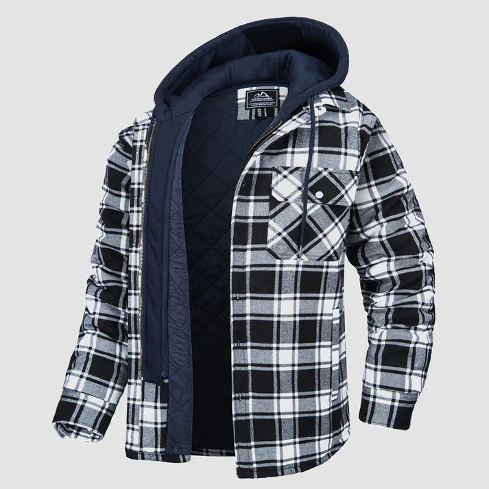 Men Jacket | Hooded with button front and check pattern