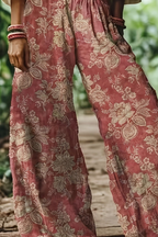 Floral Print Cropped Wide Leg Trousers for Women