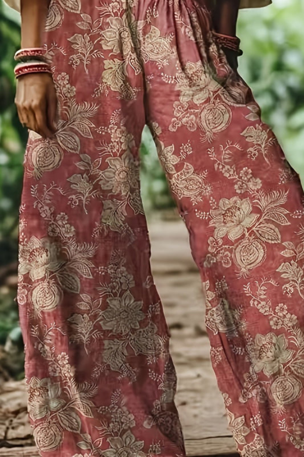 Floral Print Cropped Wide Leg Trousers for Women
