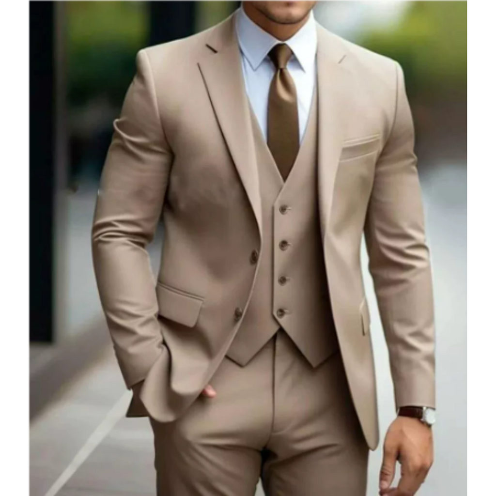 Three Piece Suit with Double Button Waistcoat and Trousers for Men
