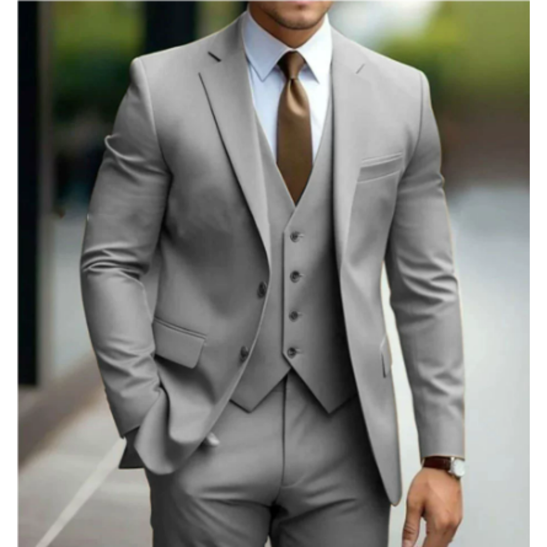 Three Piece Suit with Double Button Waistcoat and Trousers for Men