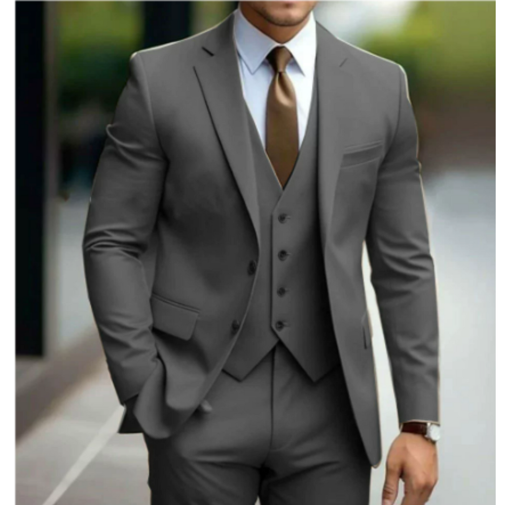 Three Piece Suit with Double Button Waistcoat and Trousers for Men
