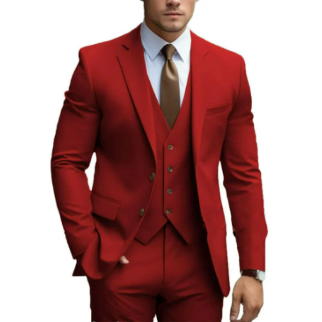 Three Piece Suit with Double Button Waistcoat and Trousers for Men