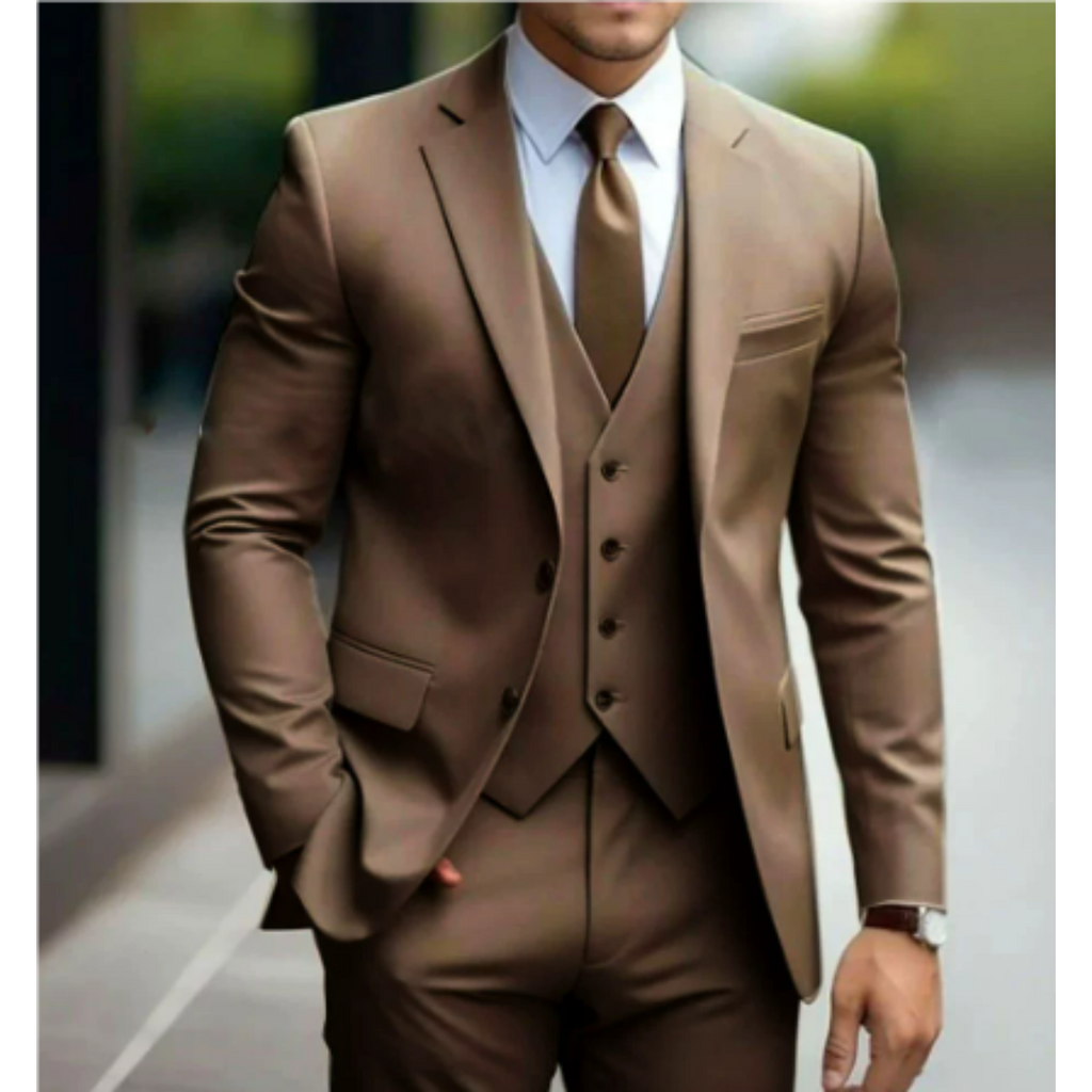 Three Piece Suit with Double Button Waistcoat and Trousers for Men