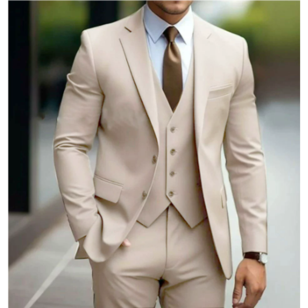 Three Piece Suit with Double Button Waistcoat and Trousers for Men