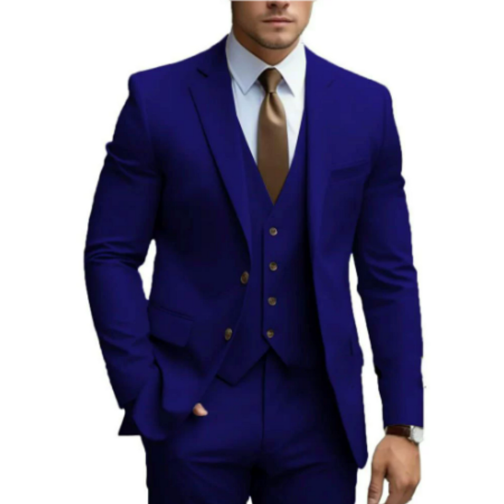 Three Piece Suit with Double Button Waistcoat and Trousers for Men