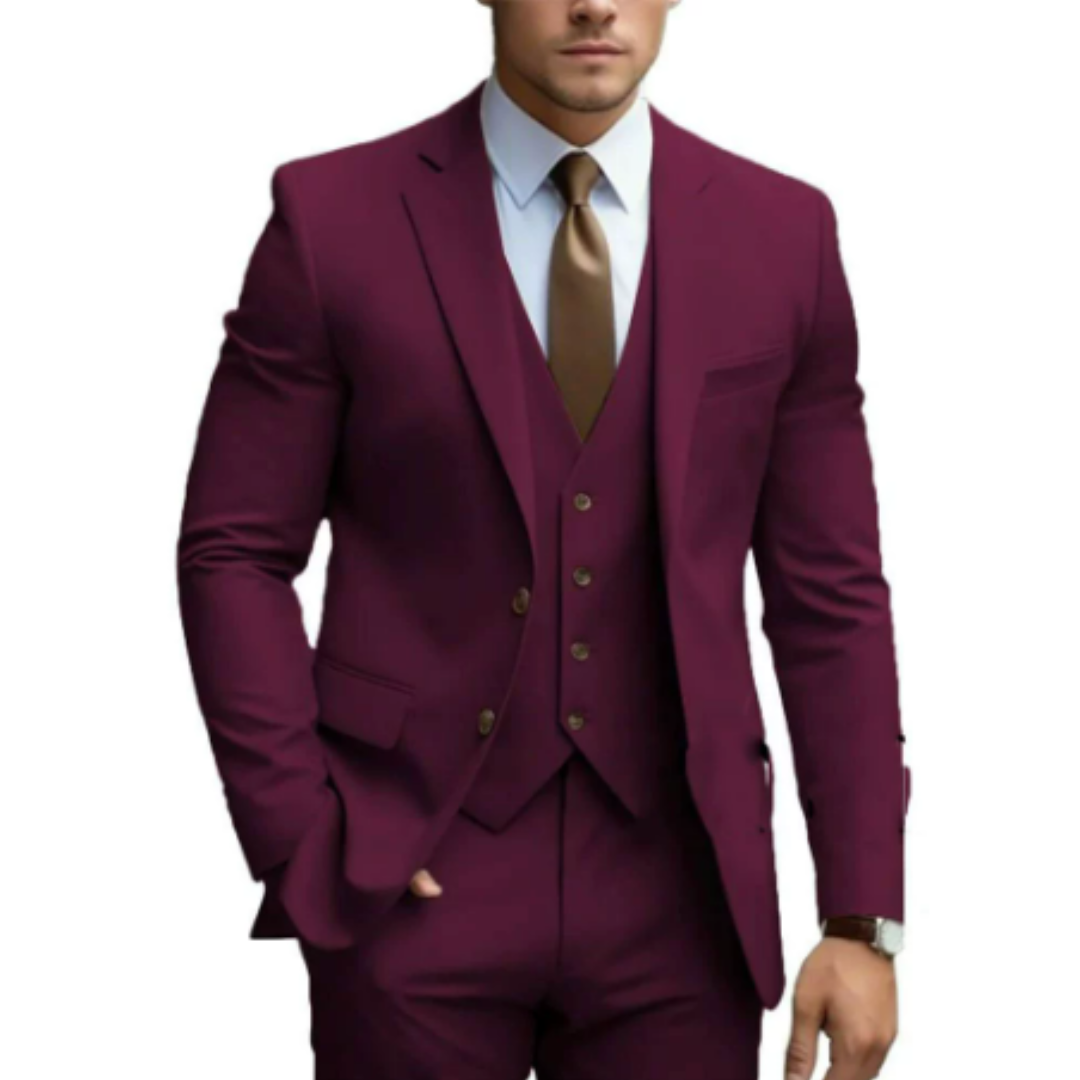 Three Piece Suit with Double Button Waistcoat and Trousers for Men