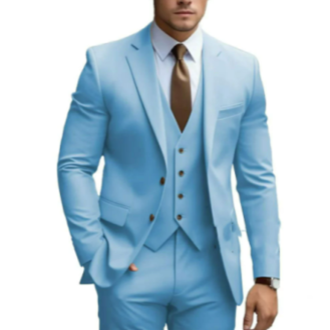 Three Piece Suit with Double Button Waistcoat and Trousers for Men