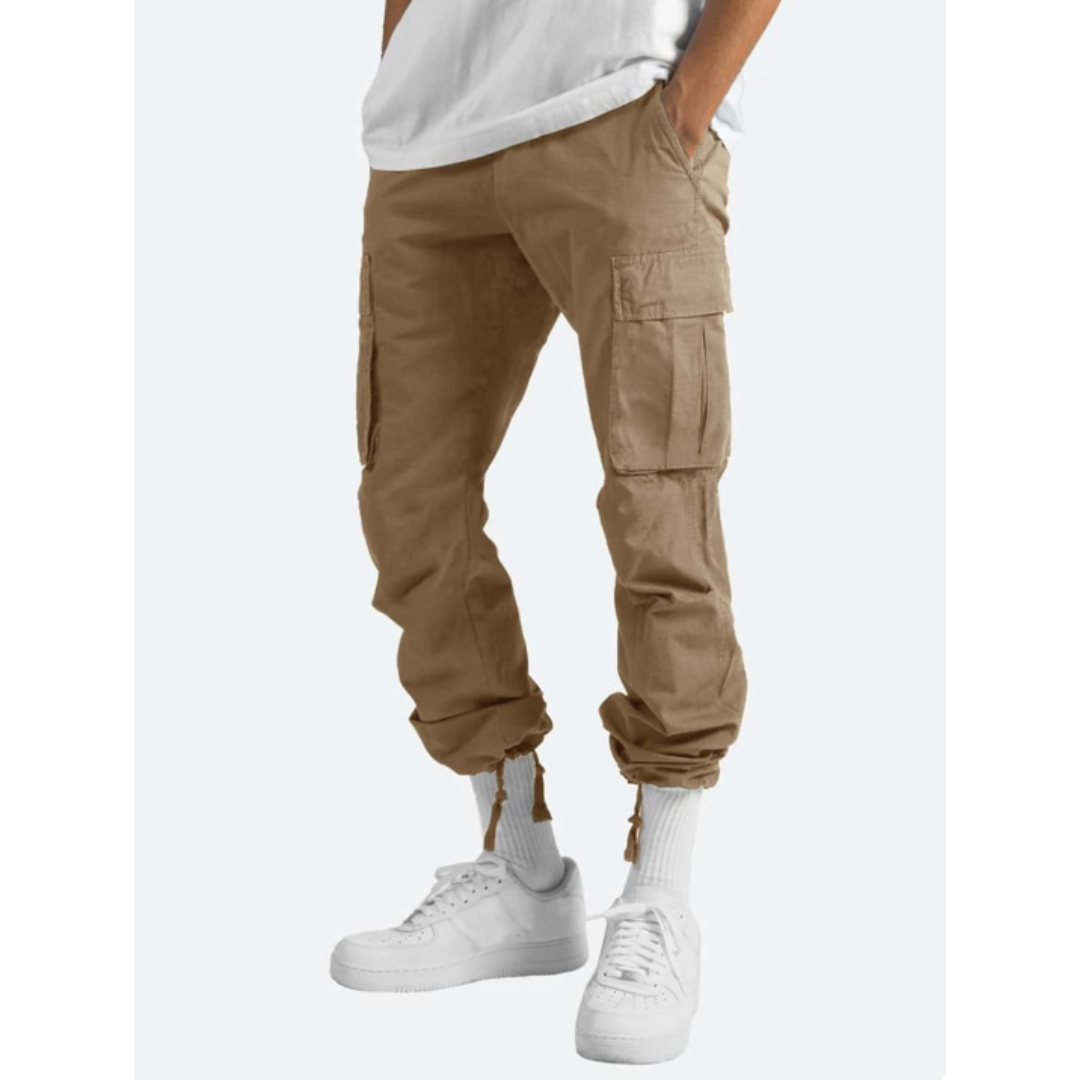Wide Leg Full Length Casual Trousers with Multiple Pockets for Men