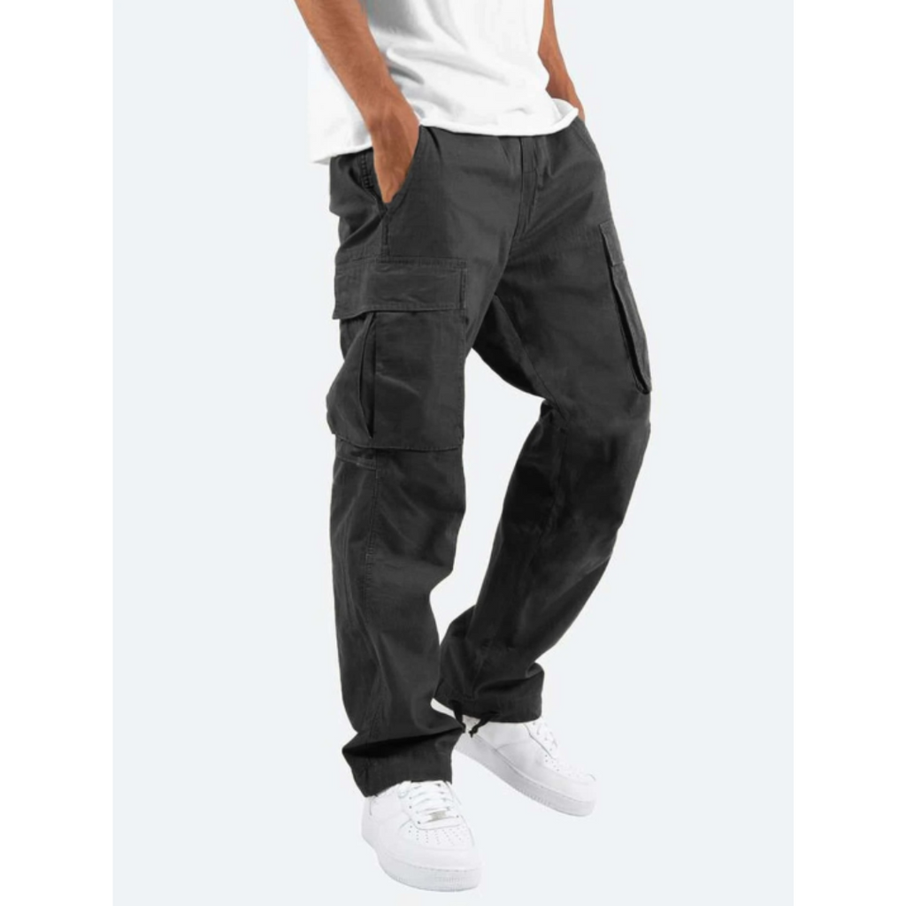 Wide Leg Full Length Casual Trousers with Multiple Pockets for Men