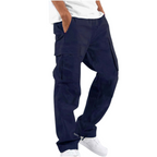 Wide Leg Full Length Casual Trousers with Multiple Pockets for Men