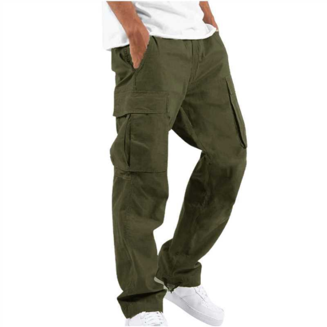 Wide Leg Full Length Casual Trousers with Multiple Pockets for Men