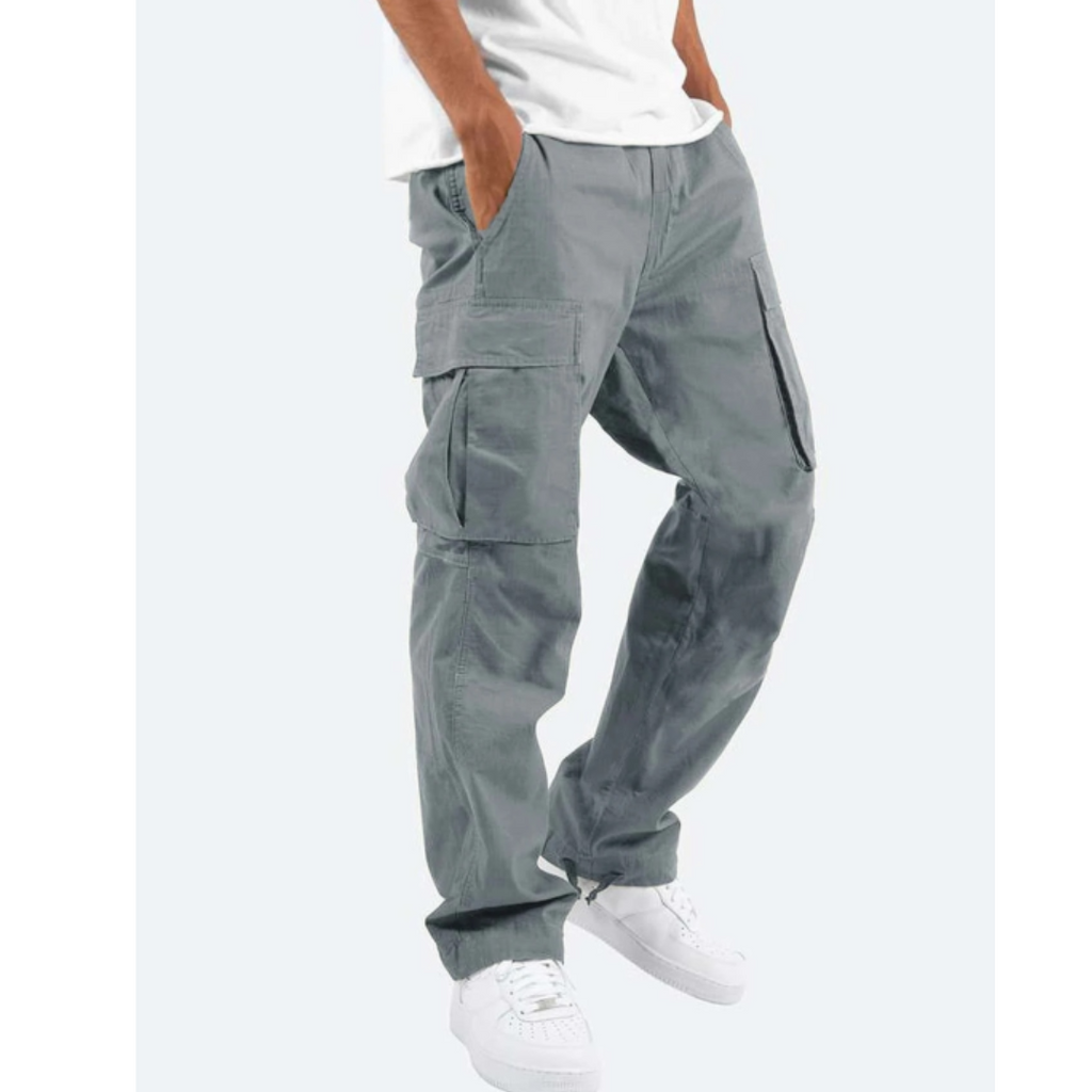 Wide Leg Full Length Casual Trousers with Multiple Pockets for Men