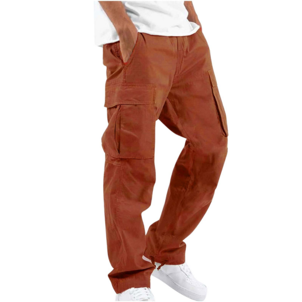 Wide Leg Full Length Casual Trousers with Multiple Pockets for Men