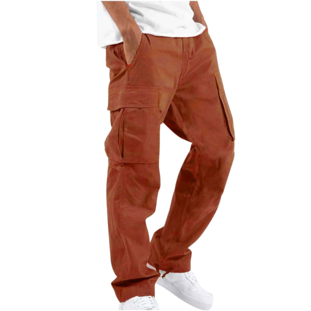 Wide Leg Full Length Casual Trousers with Multiple Pockets for Men