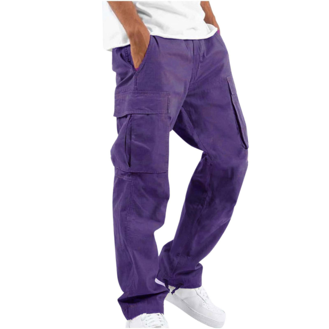 Wide Leg Full Length Casual Trousers with Multiple Pockets for Men
