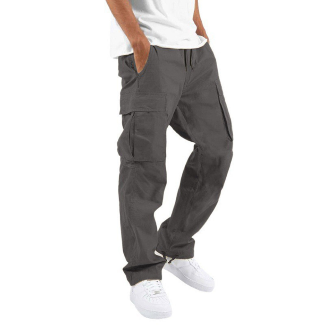 Wide Leg Full Length Casual Trousers with Multiple Pockets for Men