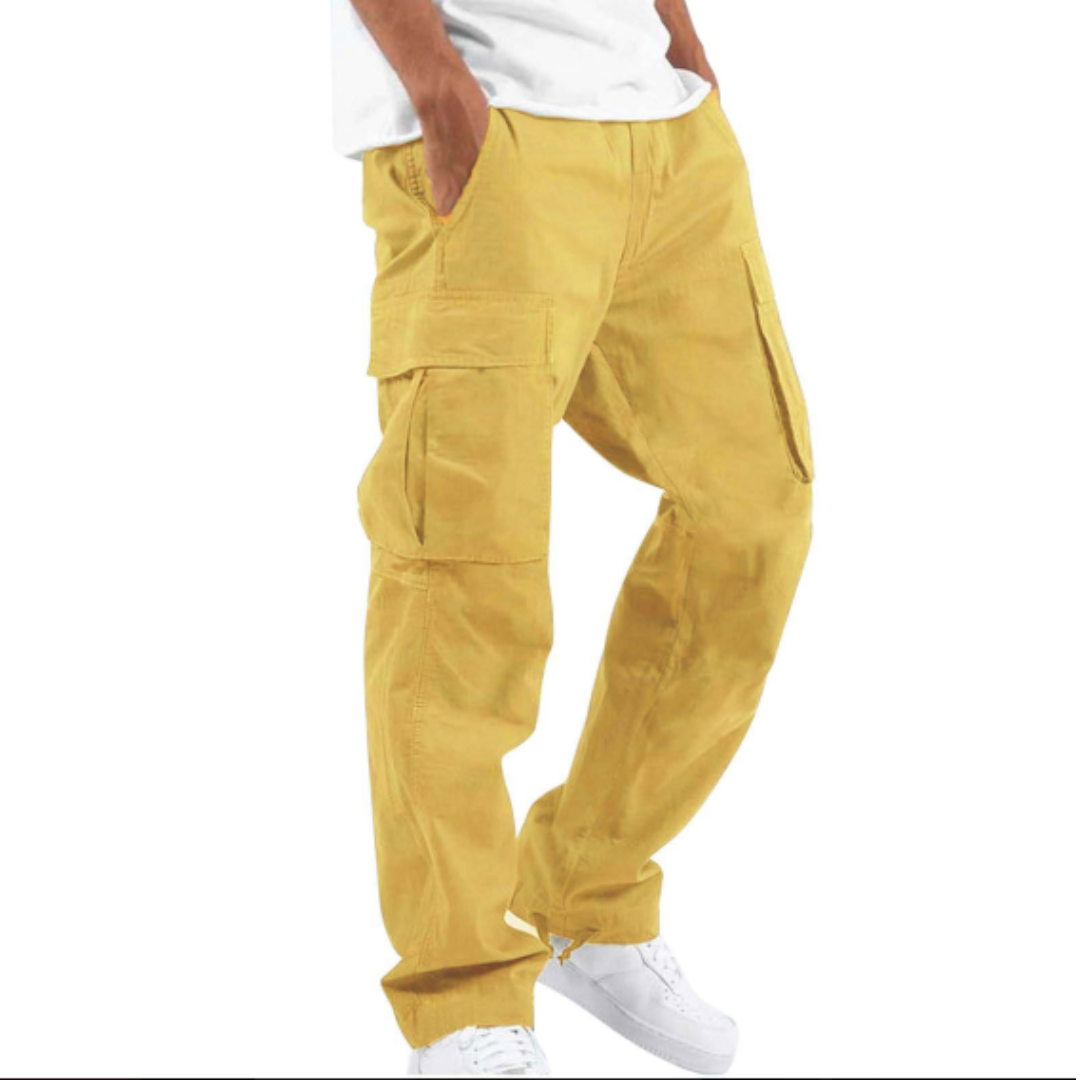 Wide Leg Full Length Casual Trousers with Multiple Pockets for Men