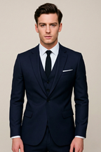 Navy Blue Slim Fit Three-Piece Suit for Men