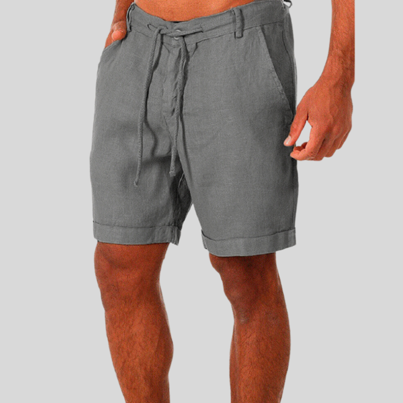 Light Blue Linen Drawstring Shorts for Men