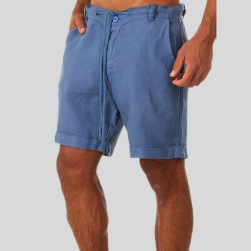 Light Blue Linen Drawstring Shorts for Men