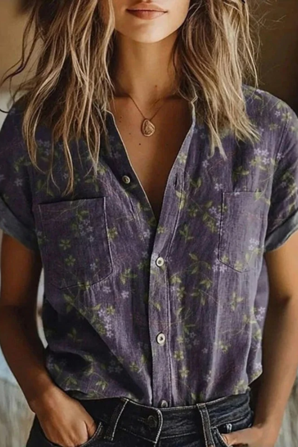 Floral Print Lapel Blouse for Women | Relaxed Fit Button Front