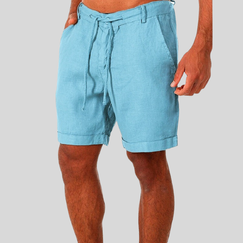 Light Blue Linen Drawstring Shorts for Men