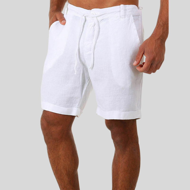Light Blue Linen Drawstring Shorts for Men