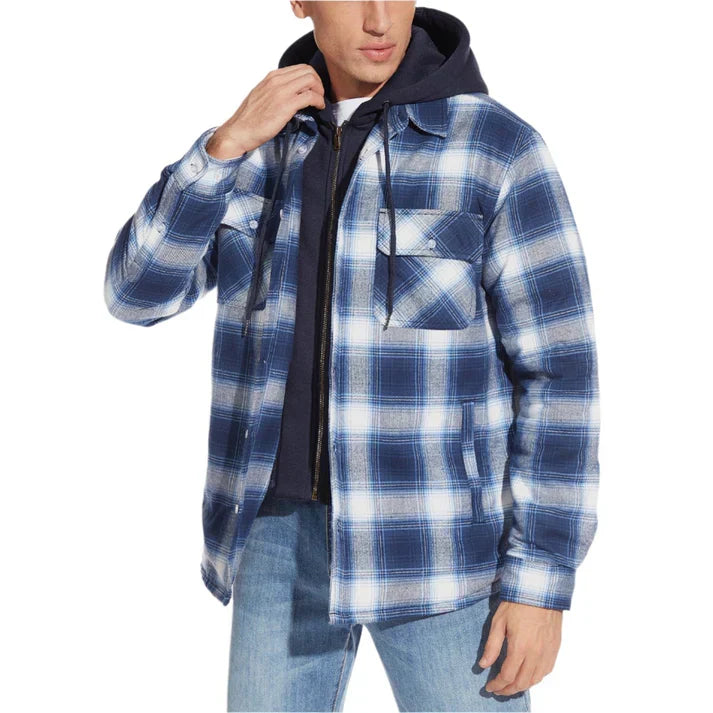 Men Jacket | Hooded with button front and check pattern