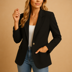 Women's Regular Fit Tailored Blazer with Notched Lapel and Flap Pockets