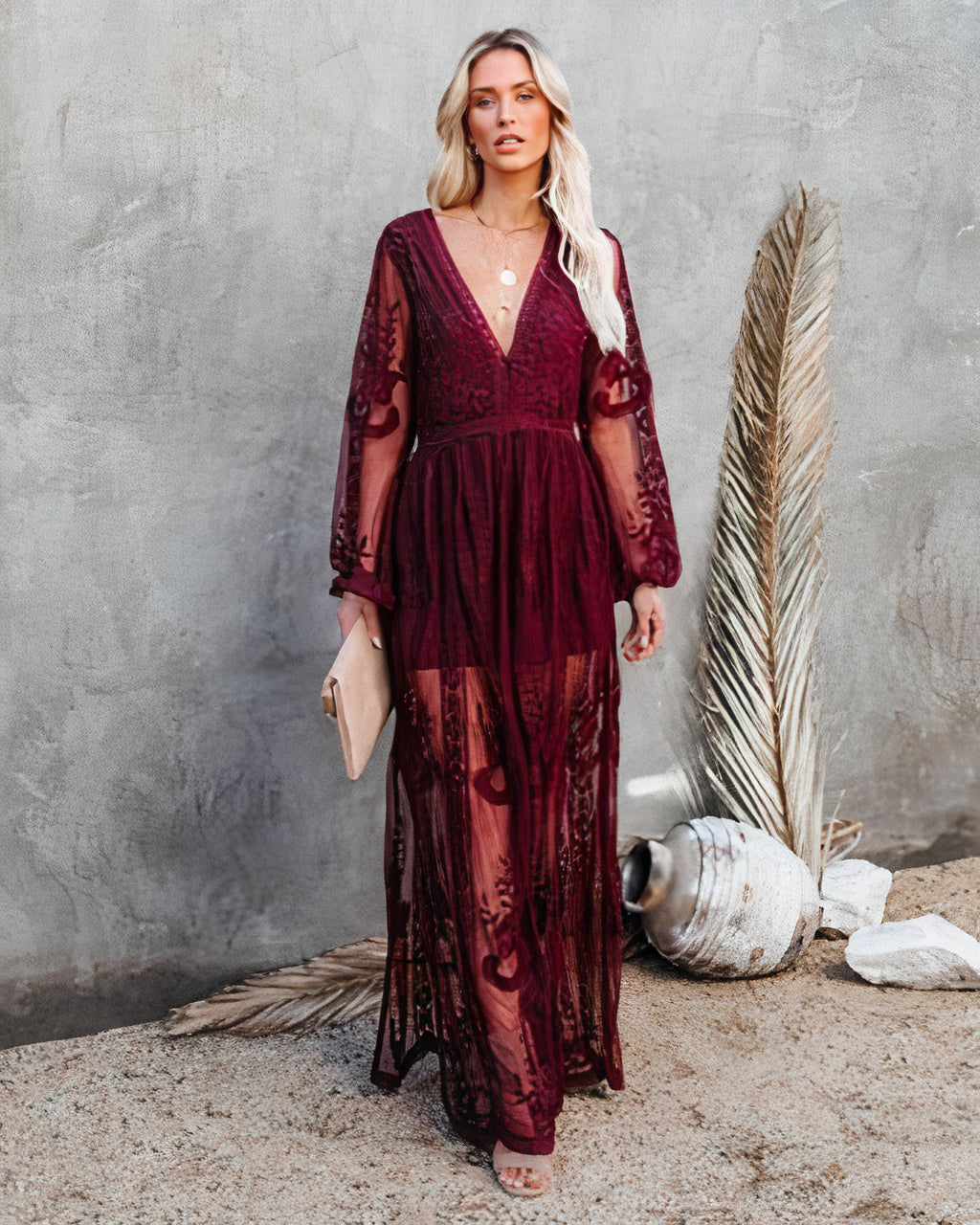 White Lace Long Sleeve Maxi Dress for Women | Evening & Beach