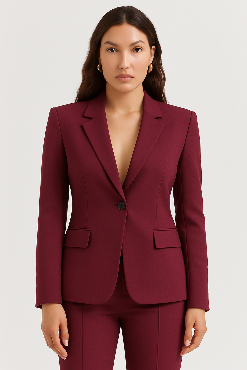 Wine Red Tailored Single Button Blazer for Women