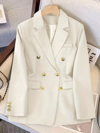 Women's Double-Breasted Woven Blazer with Notched Lapel