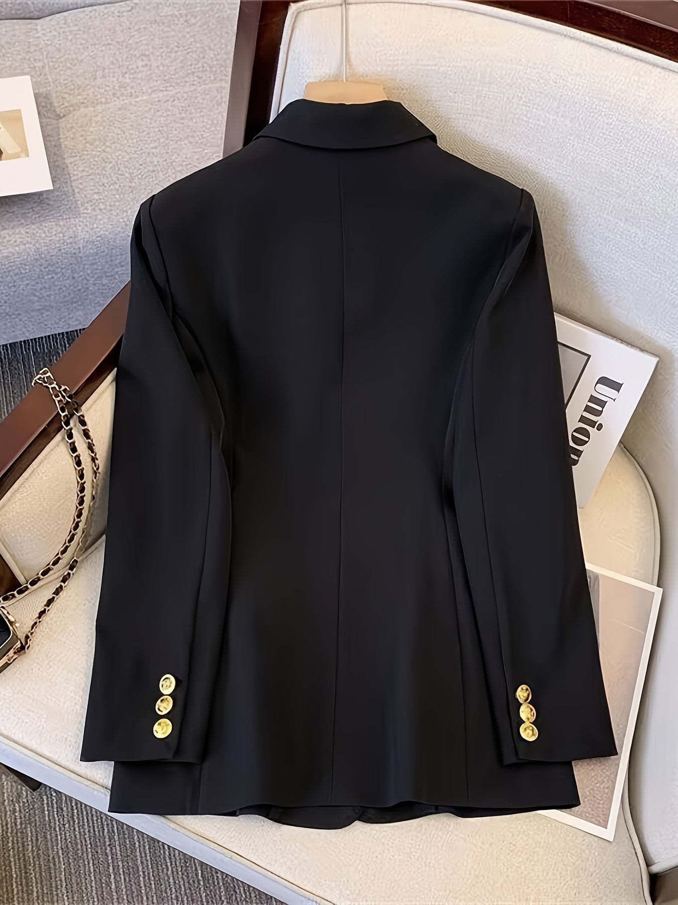 Women's Double-Breasted Woven Blazer with Notched Lapel