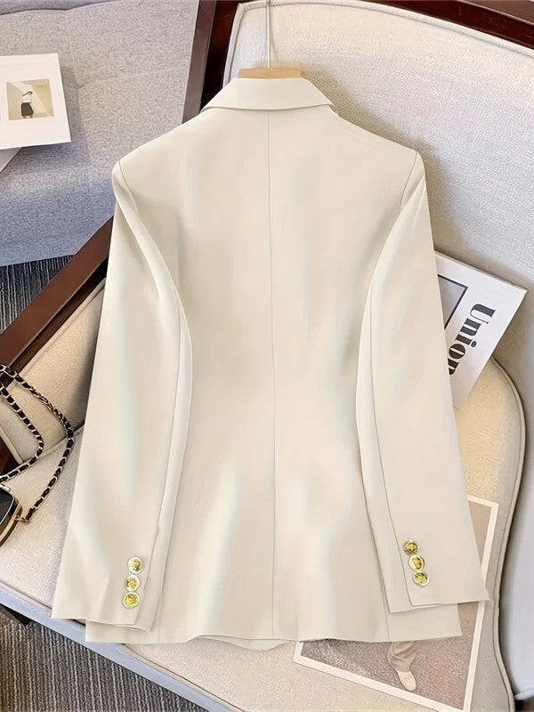 Women's Double-Breasted Woven Blazer with Notched Lapel