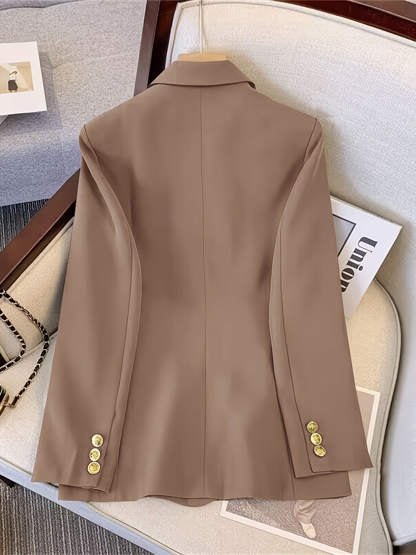 Women's Double-Breasted Woven Blazer with Notched Lapel