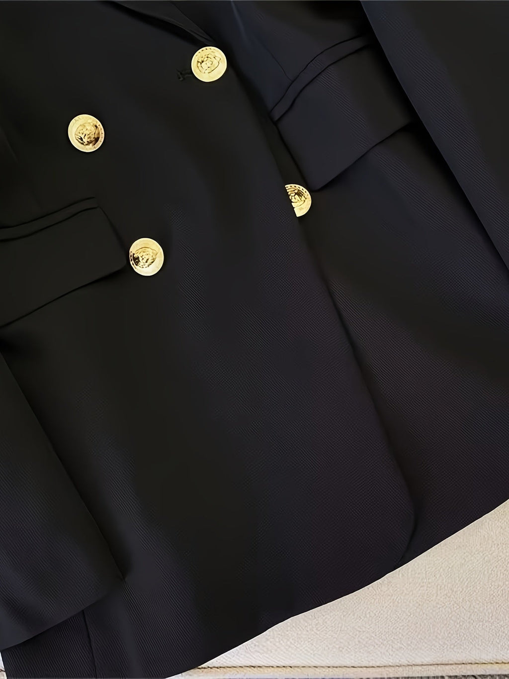 Women's Double-Breasted Woven Blazer with Notched Lapel