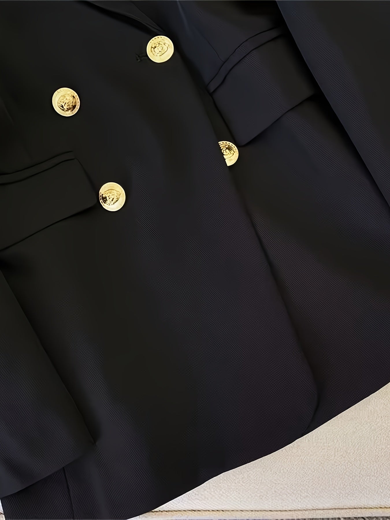 Women's Double-Breasted Woven Blazer with Notched Lapel