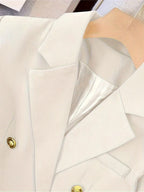 Women's Double-Breasted Woven Blazer with Notched Lapel