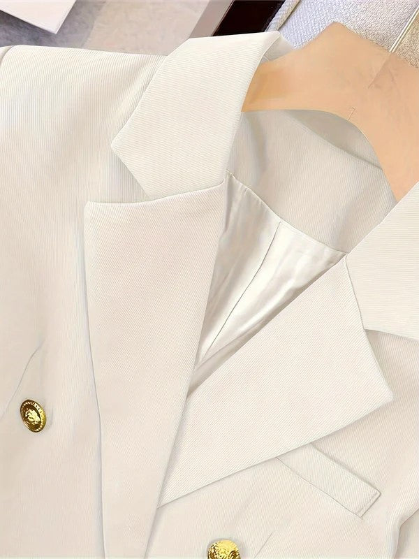 Women's Double-Breasted Woven Blazer with Notched Lapel
