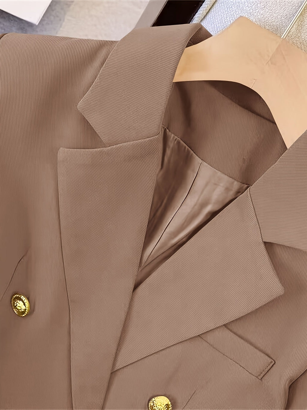 Women's Double-Breasted Woven Blazer with Notched Lapel